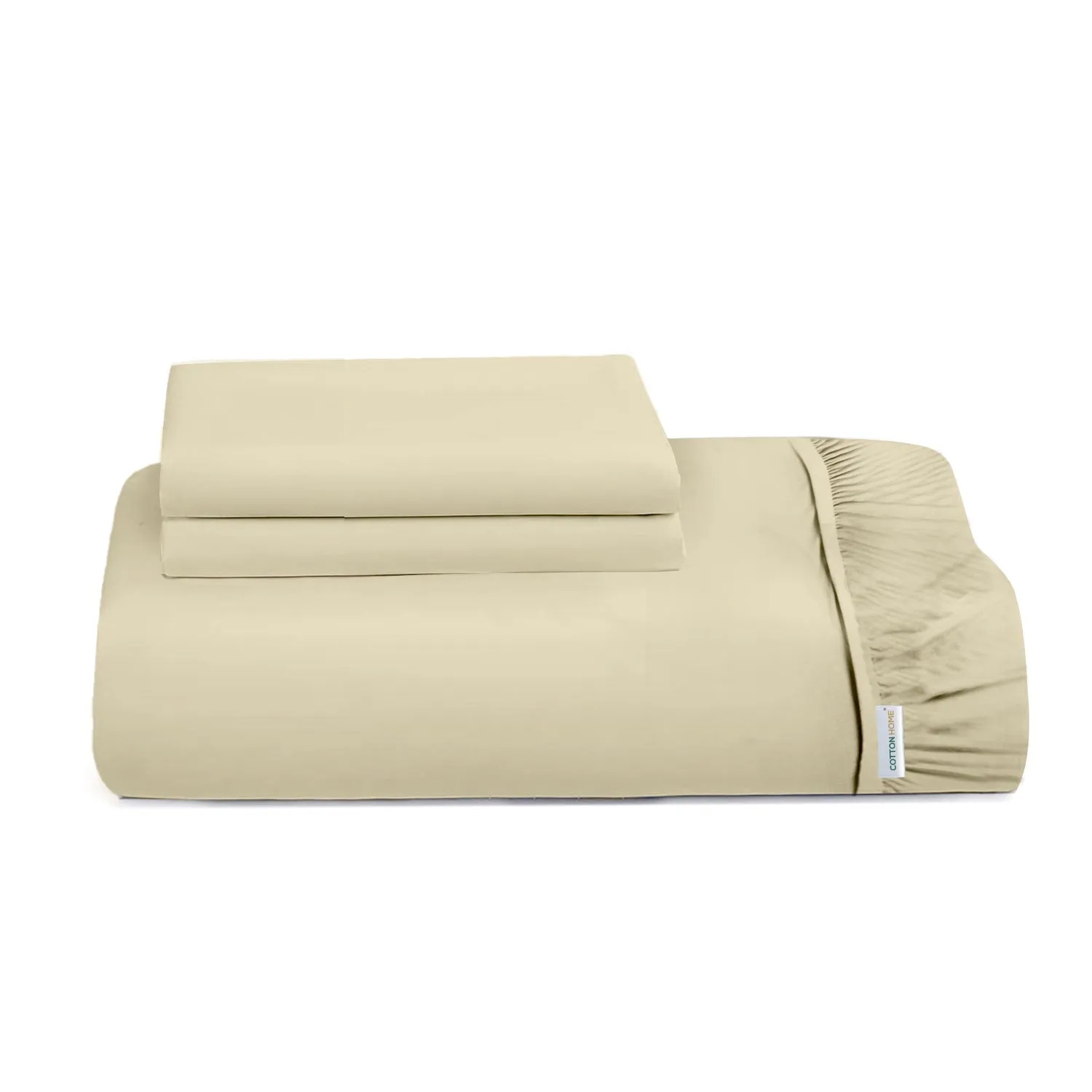 3 Piece Fitted Sheet Set Super Soft Beige Super King Size 200x200 30cm with 2 Pillow Case