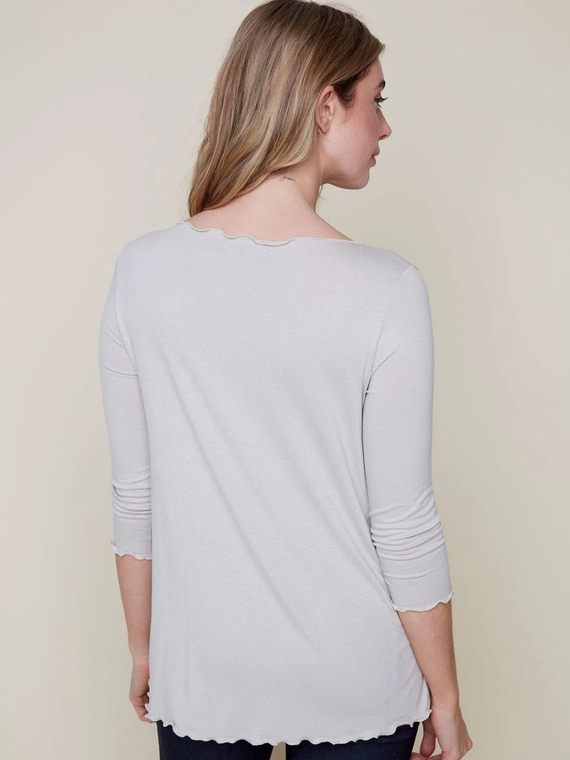 3/4 Sleeve Knit Top Oyster by Renuar