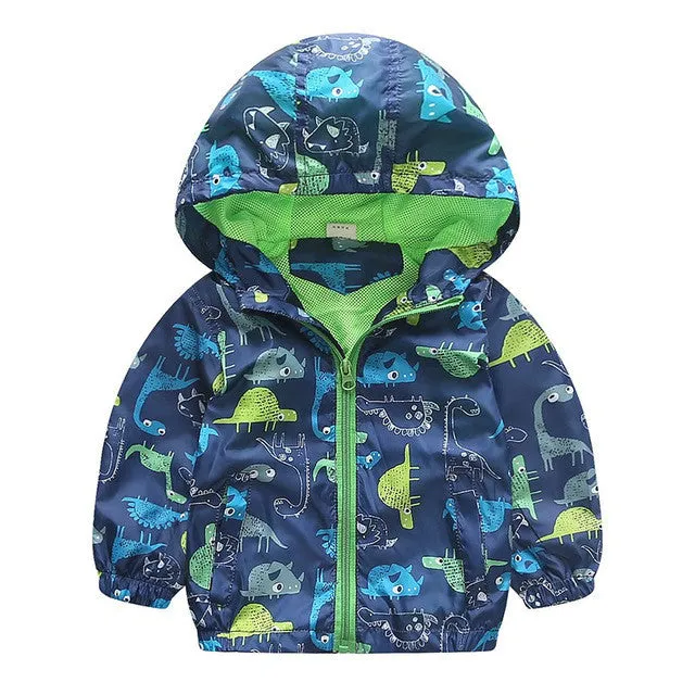 80-120cm Cute Animal Autumn Windbreaker Kids Jacket Boys Cute Dinosaur Baby Outerwear Coats Boys Kids Hooded Children Clothing