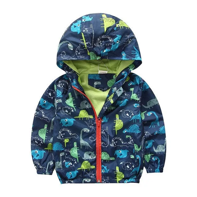 80-120cm Cute Animal Autumn Windbreaker Kids Jacket Boys Cute Dinosaur Baby Outerwear Coats Boys Kids Hooded Children Clothing