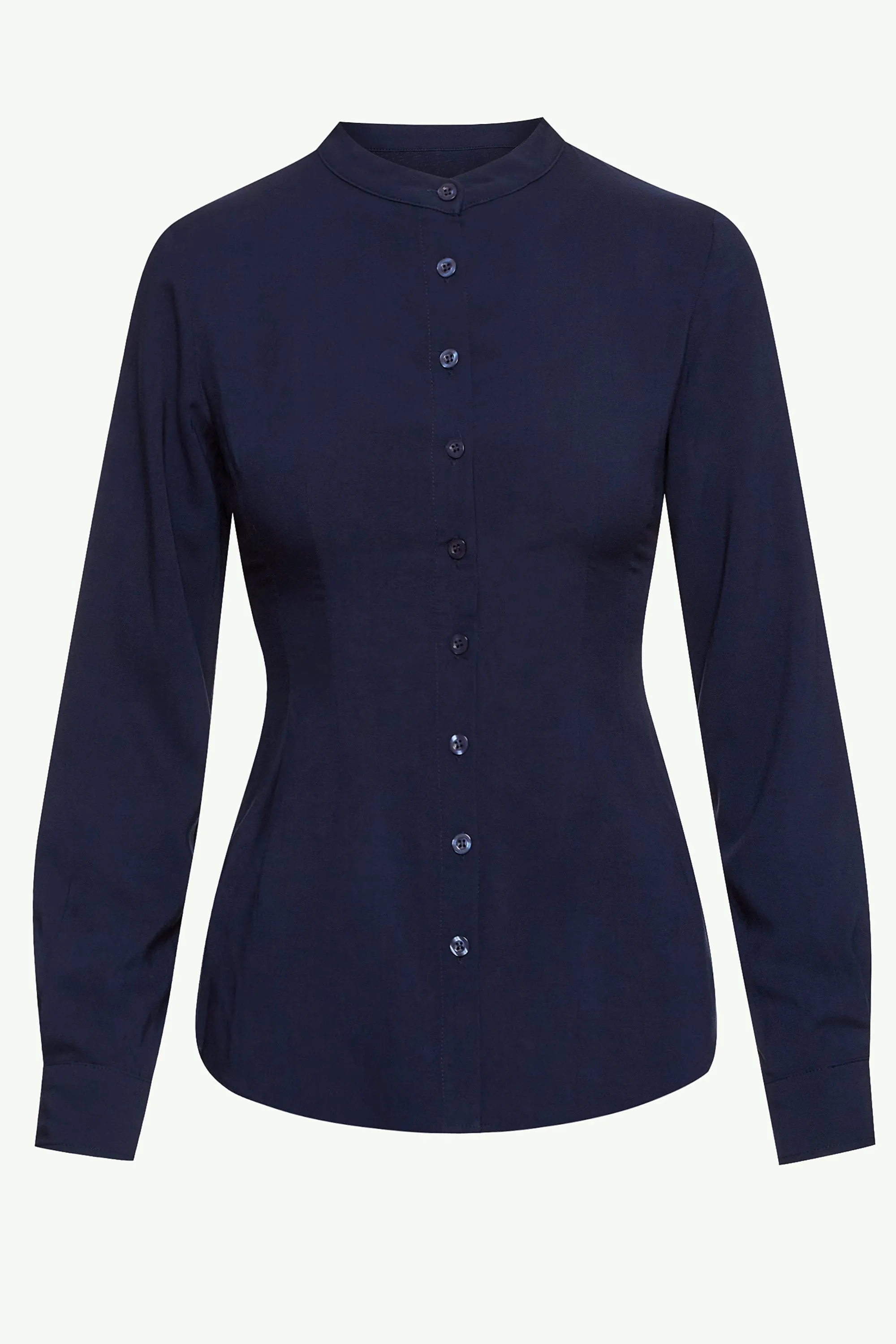 Adina Fitted Button Down Top - Navy Blue