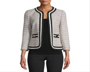 Anne Klein Women's Cherry Blossom Combo Tweed Knit Jacket Black-White Size 12