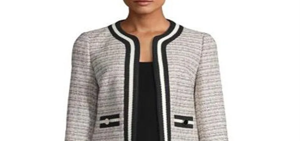 Anne Klein Women's Cherry Blossom Combo Tweed Knit Jacket Black-White Size 12