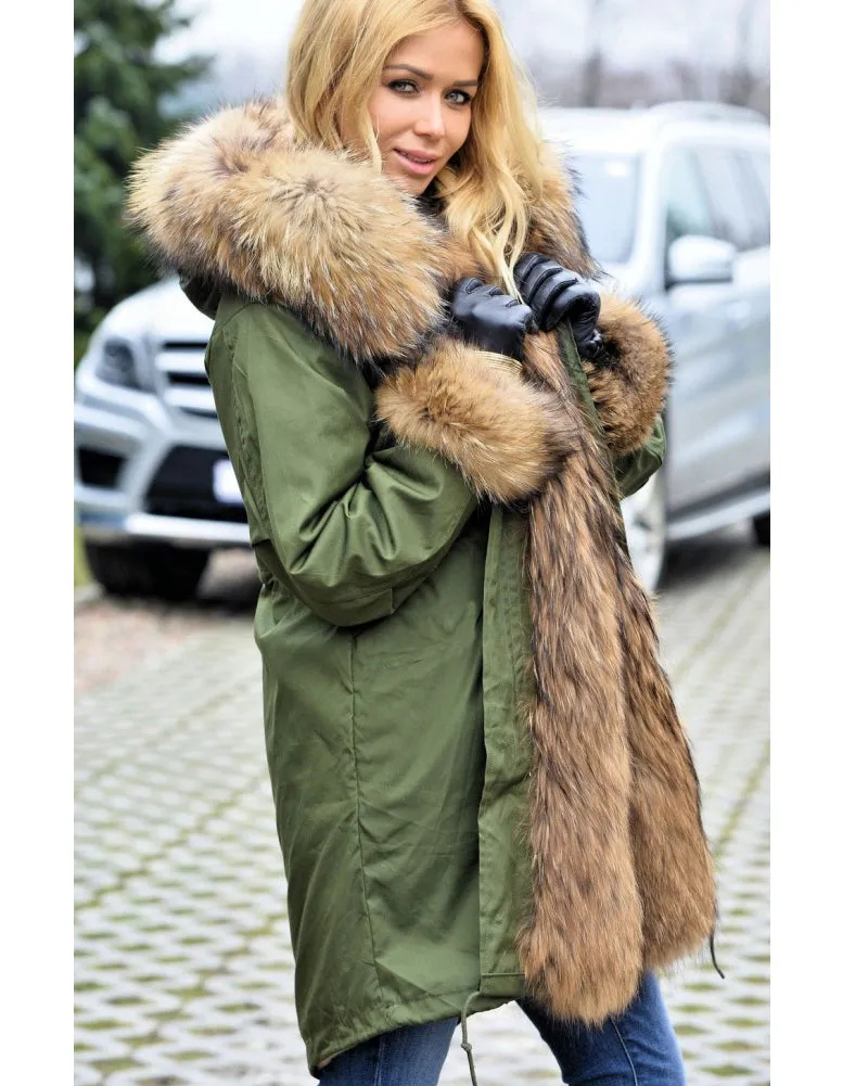 Aofur Womens Hooded Faux Fur Lined Warm Coats Parkas Anoraks Outwear Winter Long Jackets