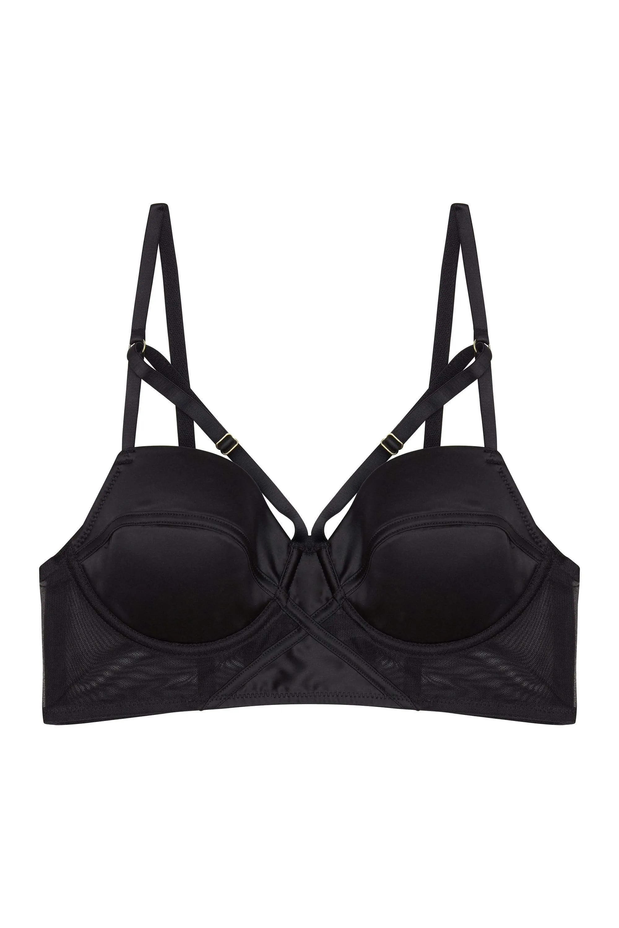 Aurora Black Mesh & Satin Crossover Longline Bra Core