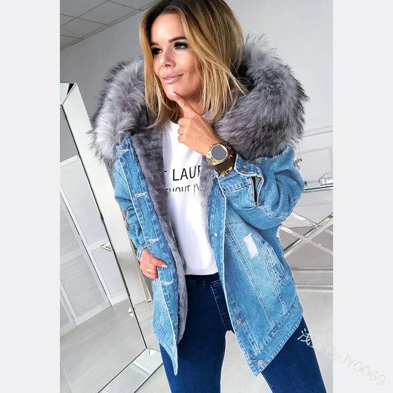 Autumn Fashion Retro Big Fur Collar Distressed Temperament Stitching Jackets