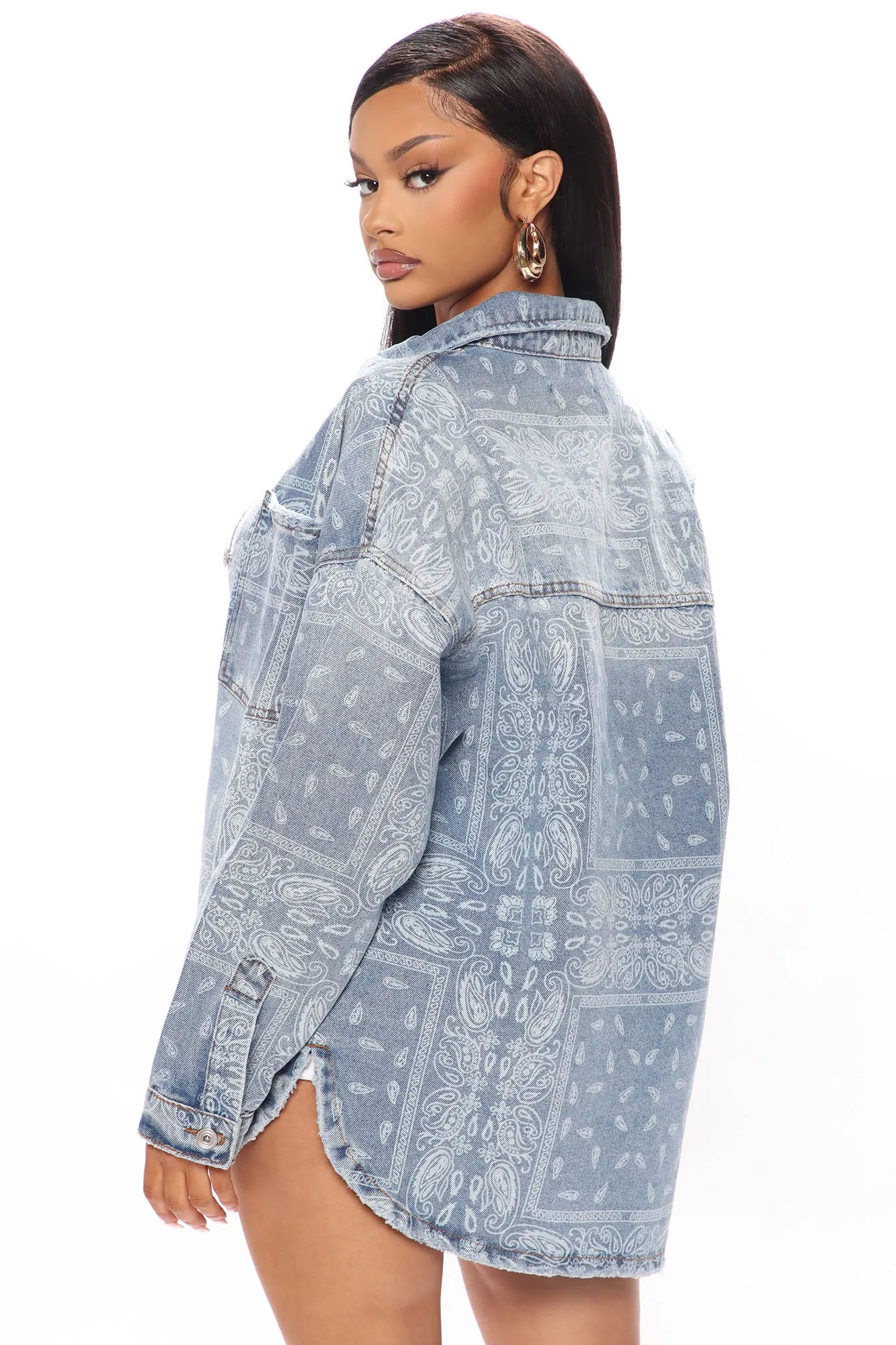 Bandana Babe Denim Shacket - Blue/combo