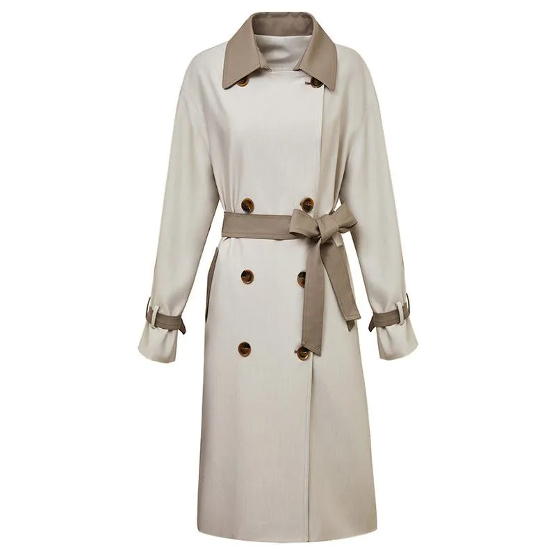 Belted Color Clash Knee-Length Trench Coat