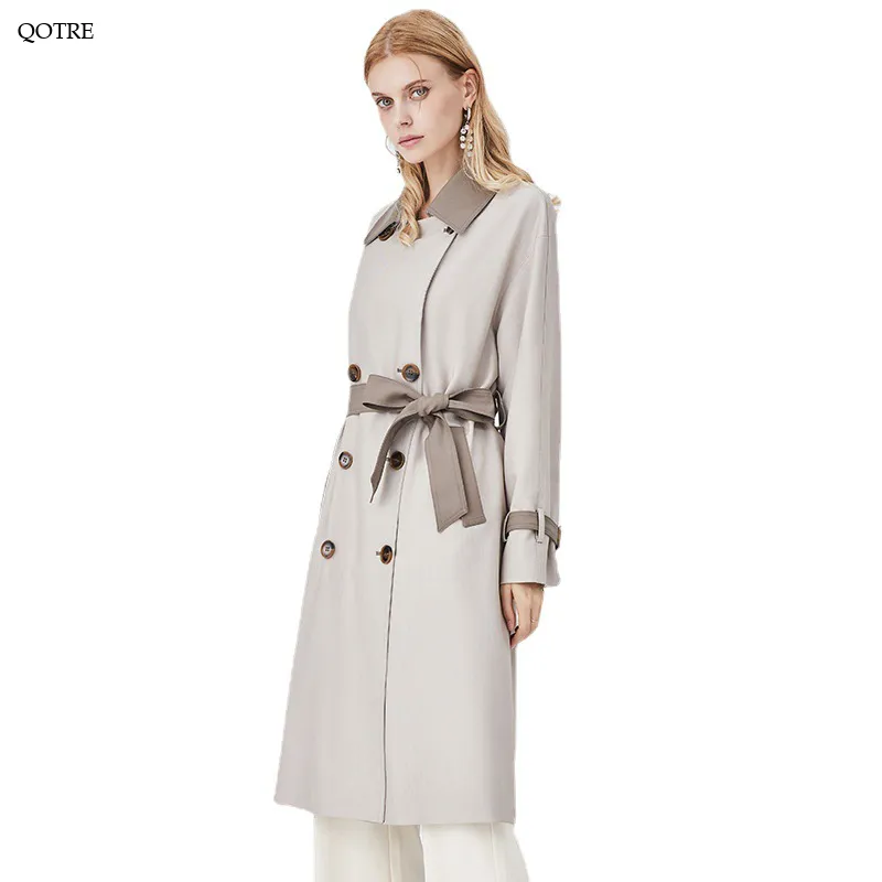 Belted Color Clash Knee-Length Trench Coat