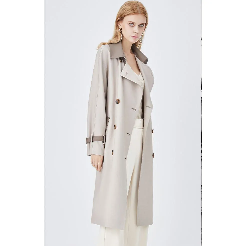 Belted Color Clash Knee-Length Trench Coat