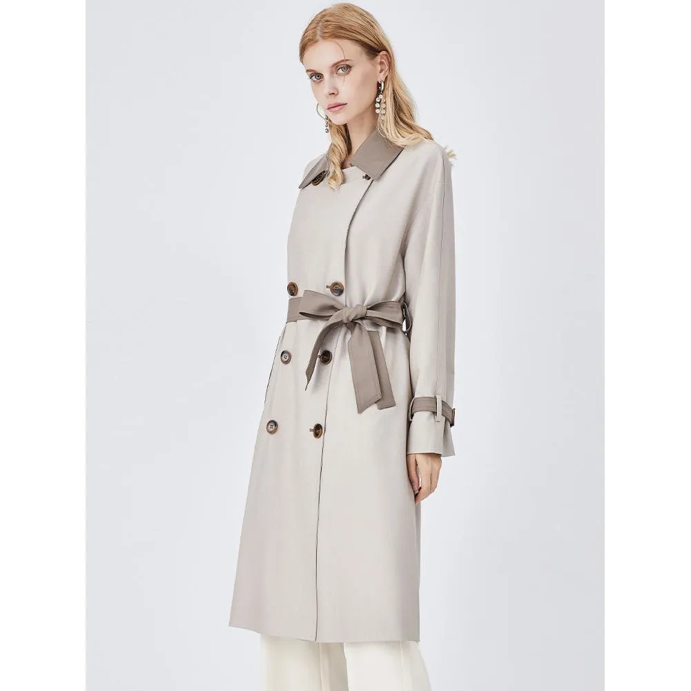 Belted Color Clash Knee-Length Trench Coat