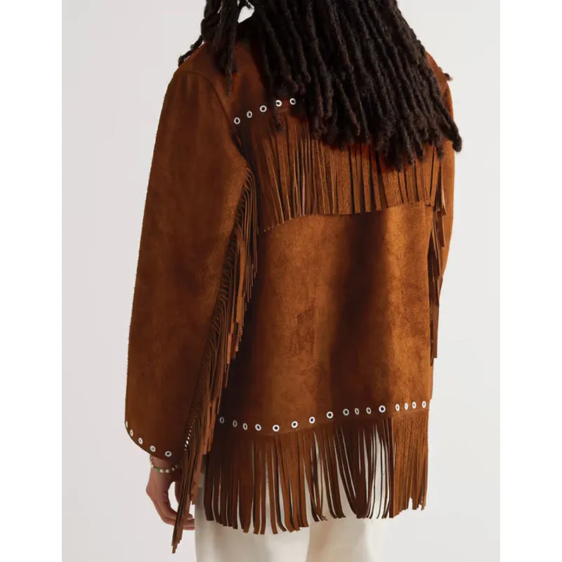 Best Genuine Style Embellished Fringed Brushed-Suede Jacket