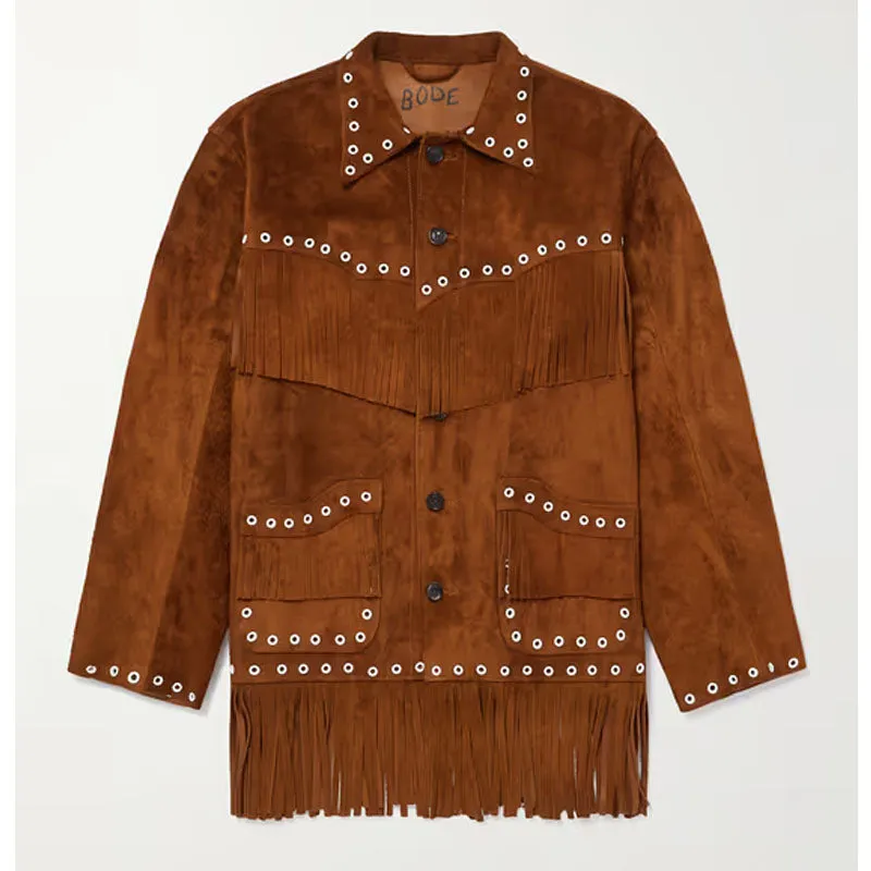 Best Genuine Style Embellished Fringed Brushed-Suede Jacket