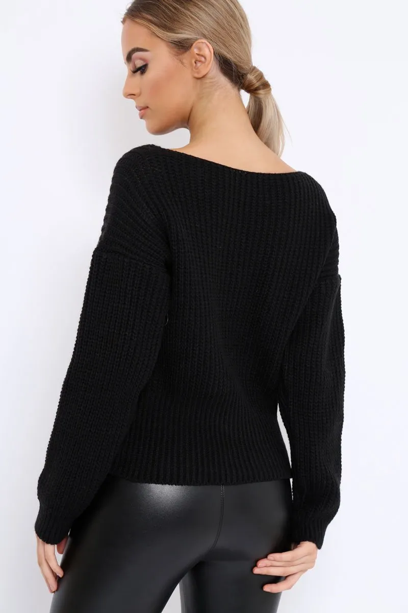 Black Chunky Knit Corset Waist Knitted Jumper - Mikayla