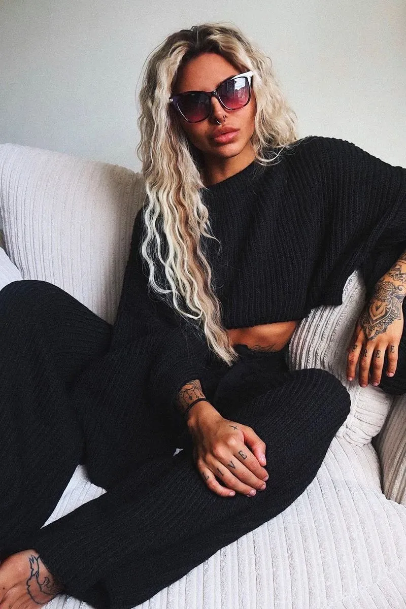 Black Chunky Knit Loungewear Set - Harper