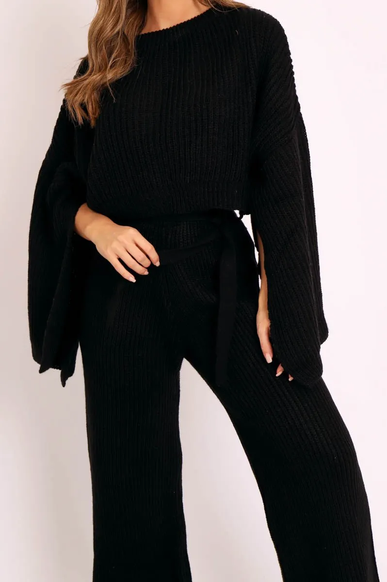 Black Chunky Knit Loungewear Set - Harper