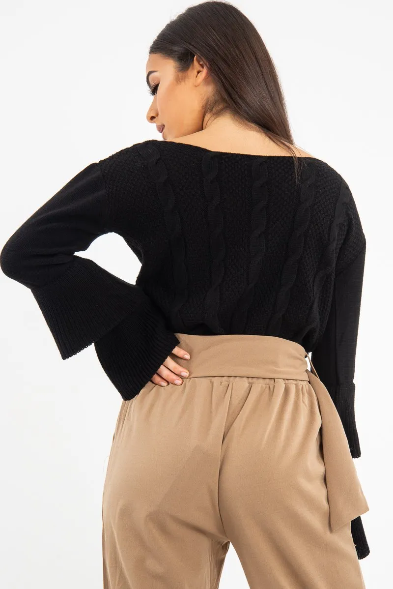 Black Chunky Knit Sleeve Detail Jumper - Lillienne