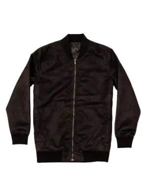 Black Microfiber Suede Bomber Jacket