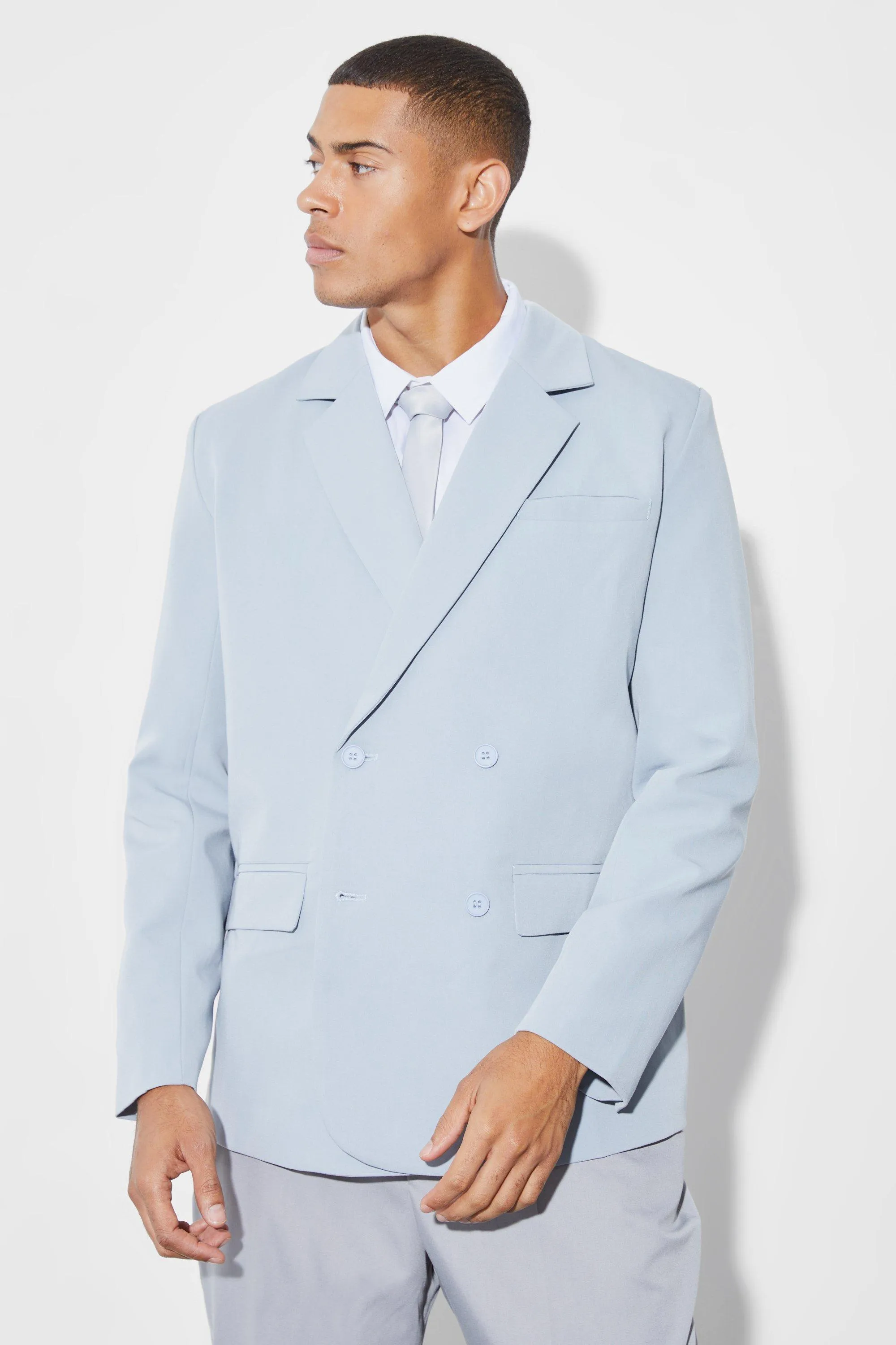 Boohoo Oversized Double Breasted Suit Jacket, Blue