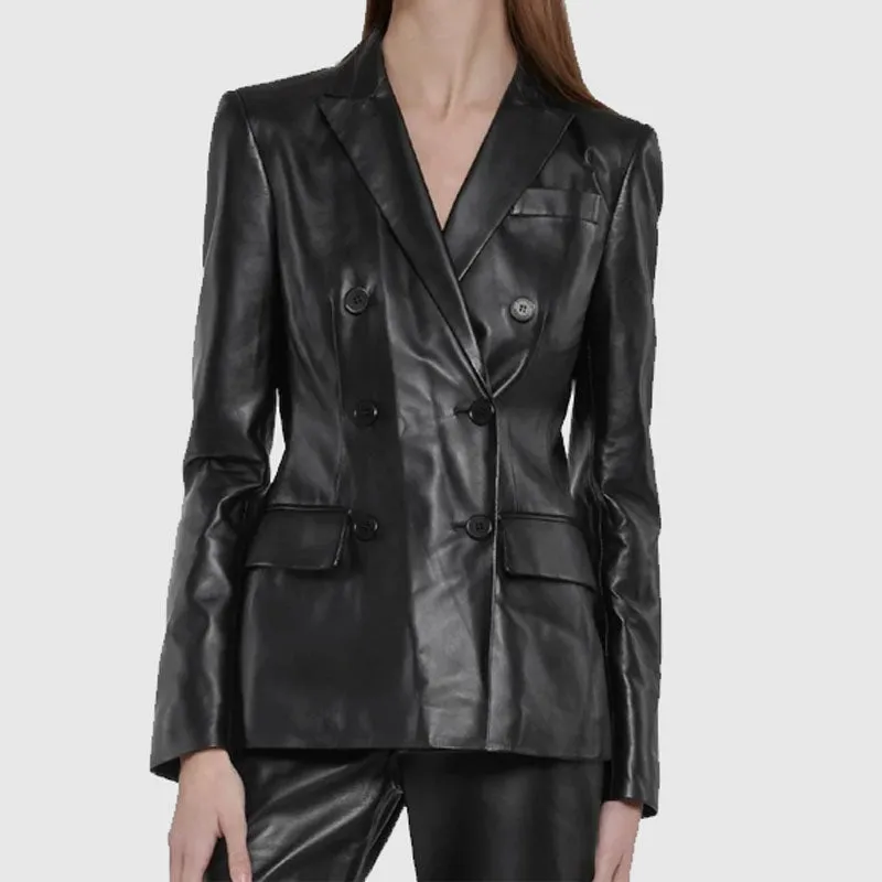 Buy Best Quality Women's Blazer Black Real Leather Jacket For Women