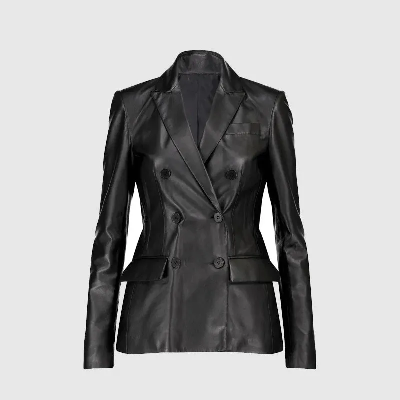 Buy Best Quality Women's Blazer Black Real Leather Jacket For Women