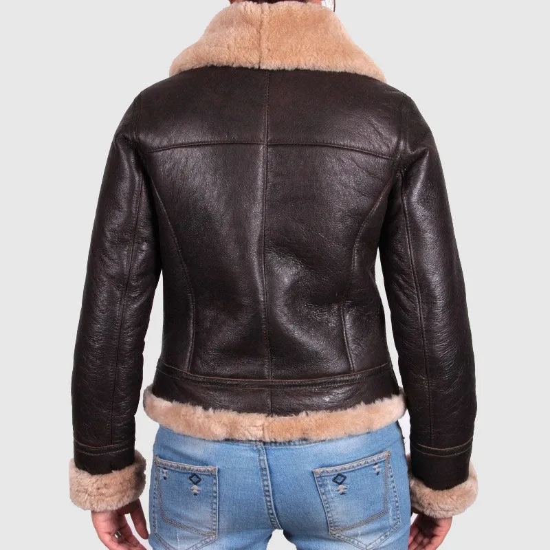 Buy Best Womens Black Merino Sheepskin Aviator Pilot Leather Jacket