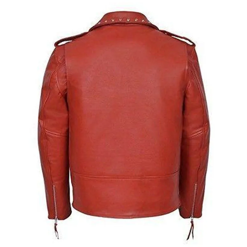 Buy Handmade Mens Style Studded Brando Red Magnificent Leather Jacket