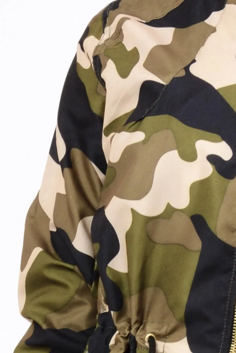 Camo Bomber Style Long Jacket - Brea