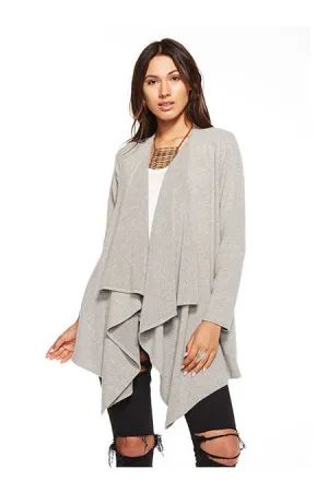 Chaser - Love Knit Drape Front Open Cardigan Heather Grey