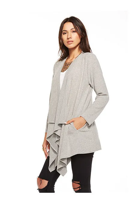 Chaser - Love Knit Drape Front Open Cardigan Heather Grey