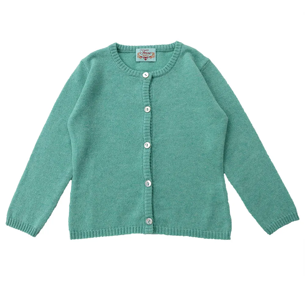 Classic Girls Crew Neck Cashmere Cardigan in Leaf