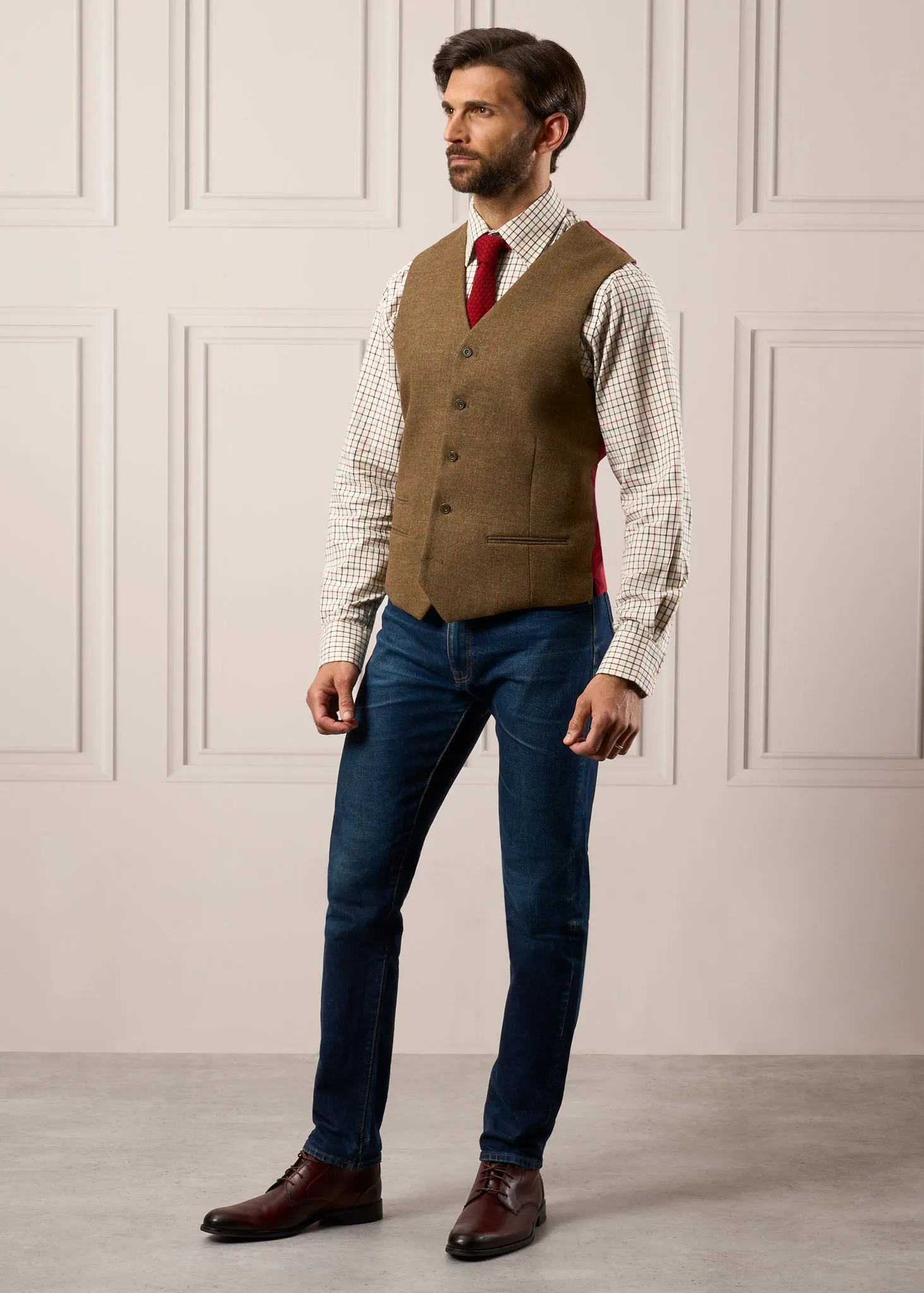 Combrook Men's Tweed Lined-Back Waistcoat In Hawthorn - Regular Fit