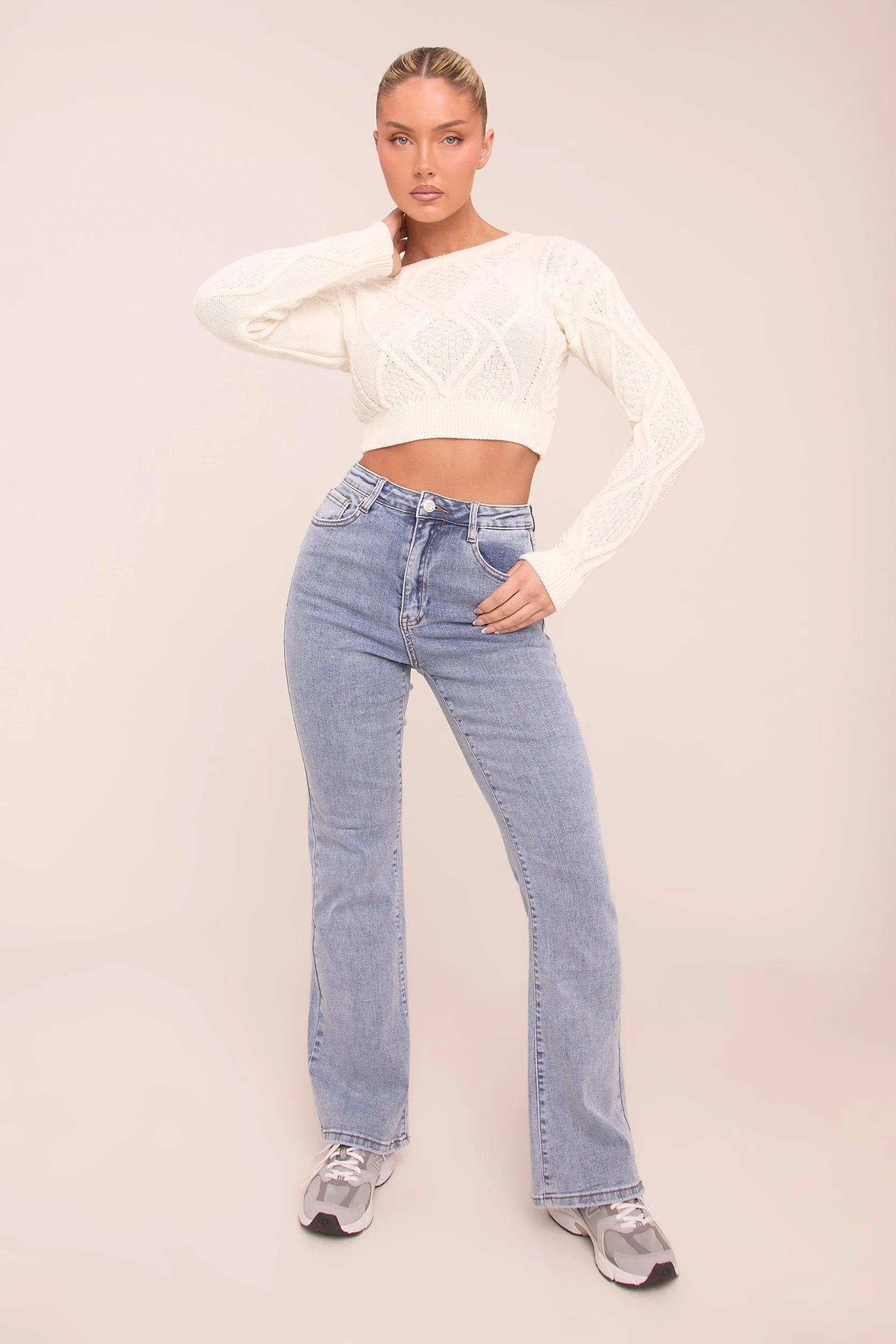 Cream Cable Chunky Long Sleeves Cropped Jumper - Justyna