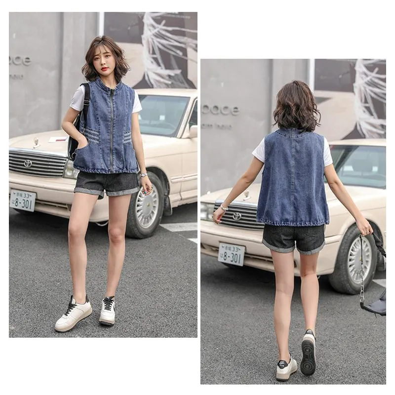 Cropped Loose Fit Denim Vest