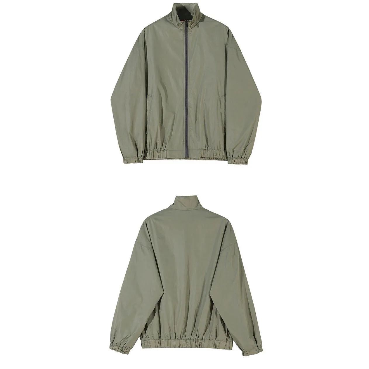 Cropped Stand-Up Collar Solid Color Zipper Windbreaker