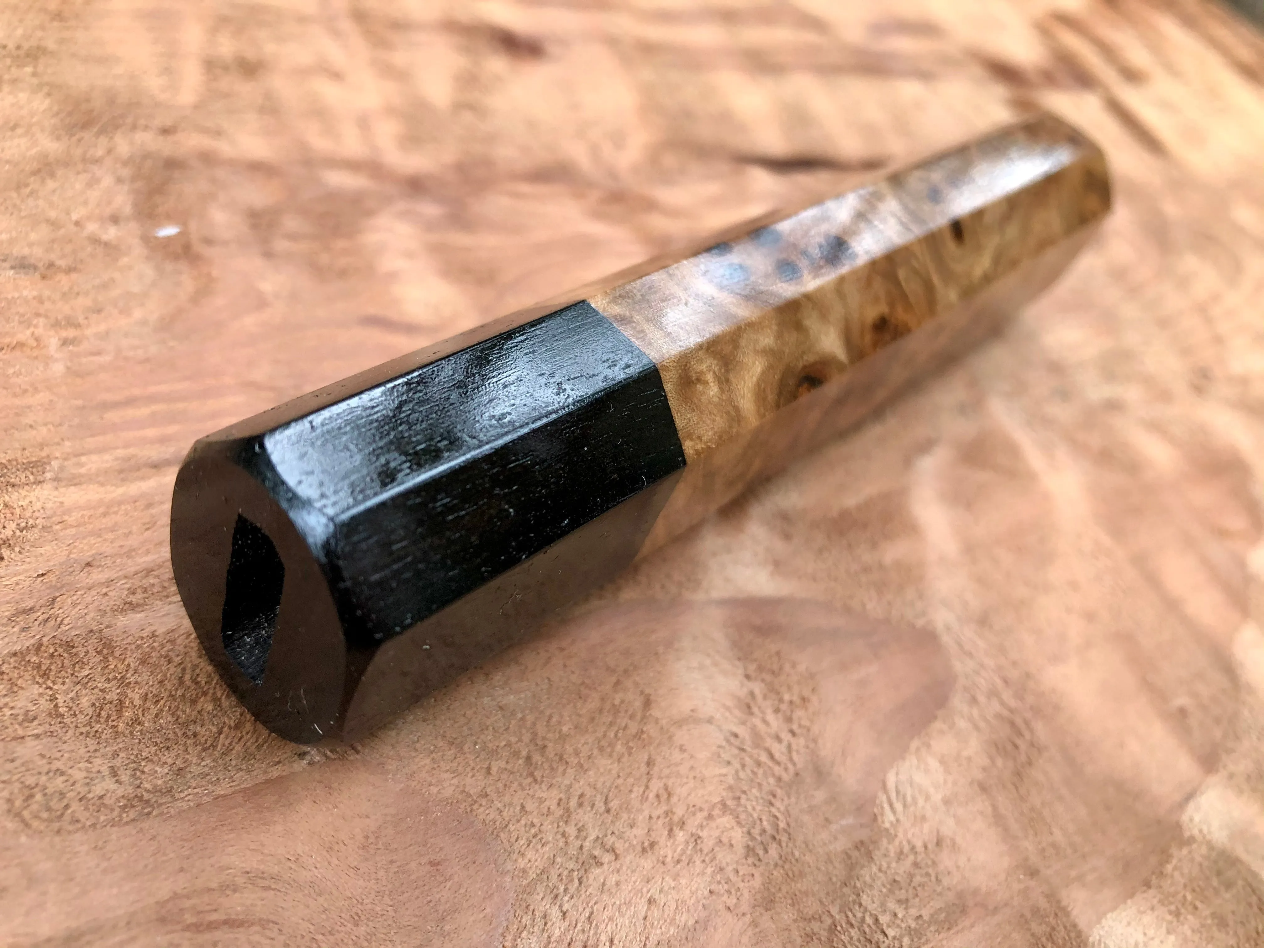 Custom Japanese Knife Handle - Japanese Elm Burl and ebony