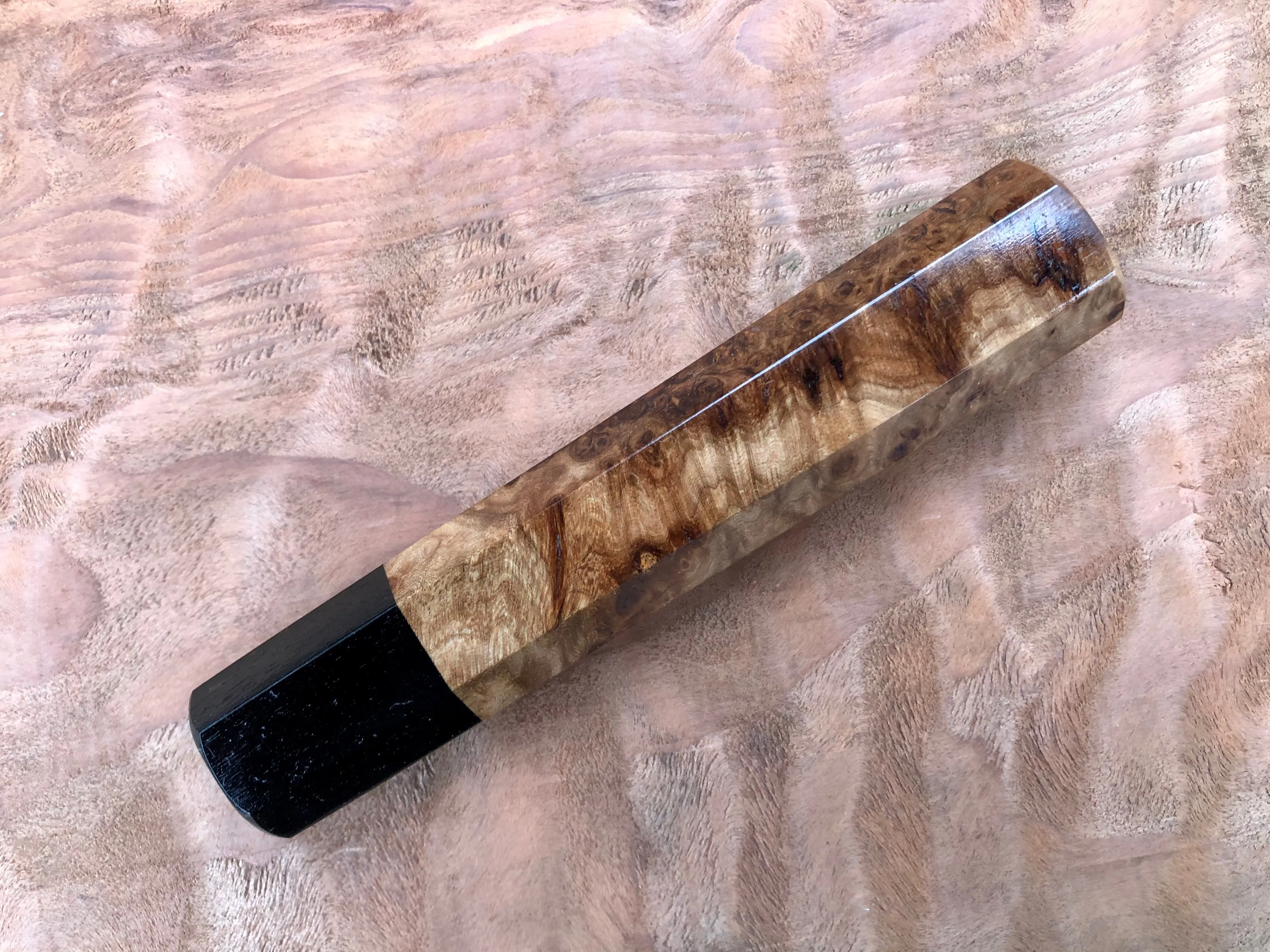 Custom Japanese Knife Handle - Japanese Elm Burl and ebony