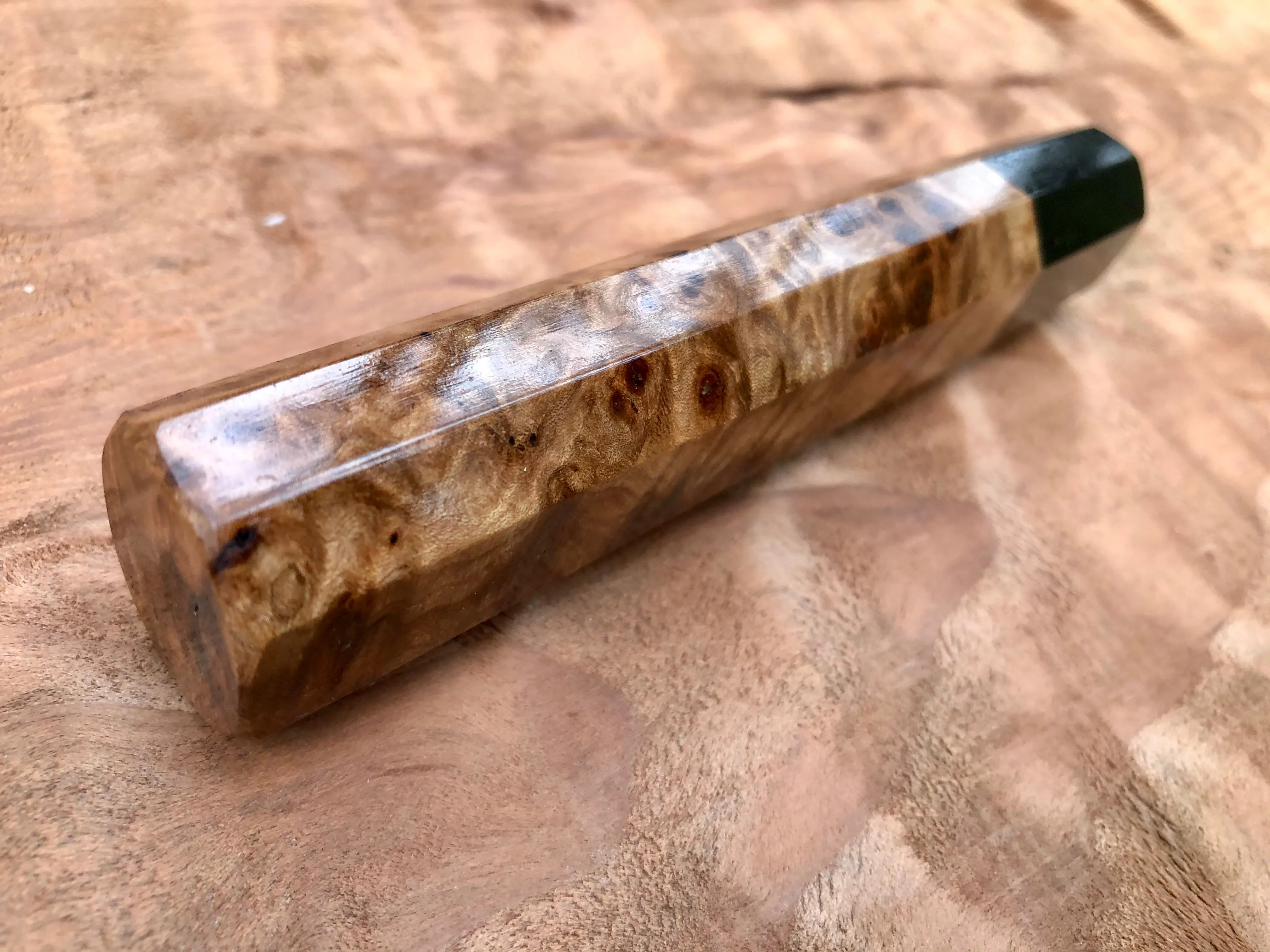 Custom Japanese Knife Handle - Japanese Elm Burl and ebony