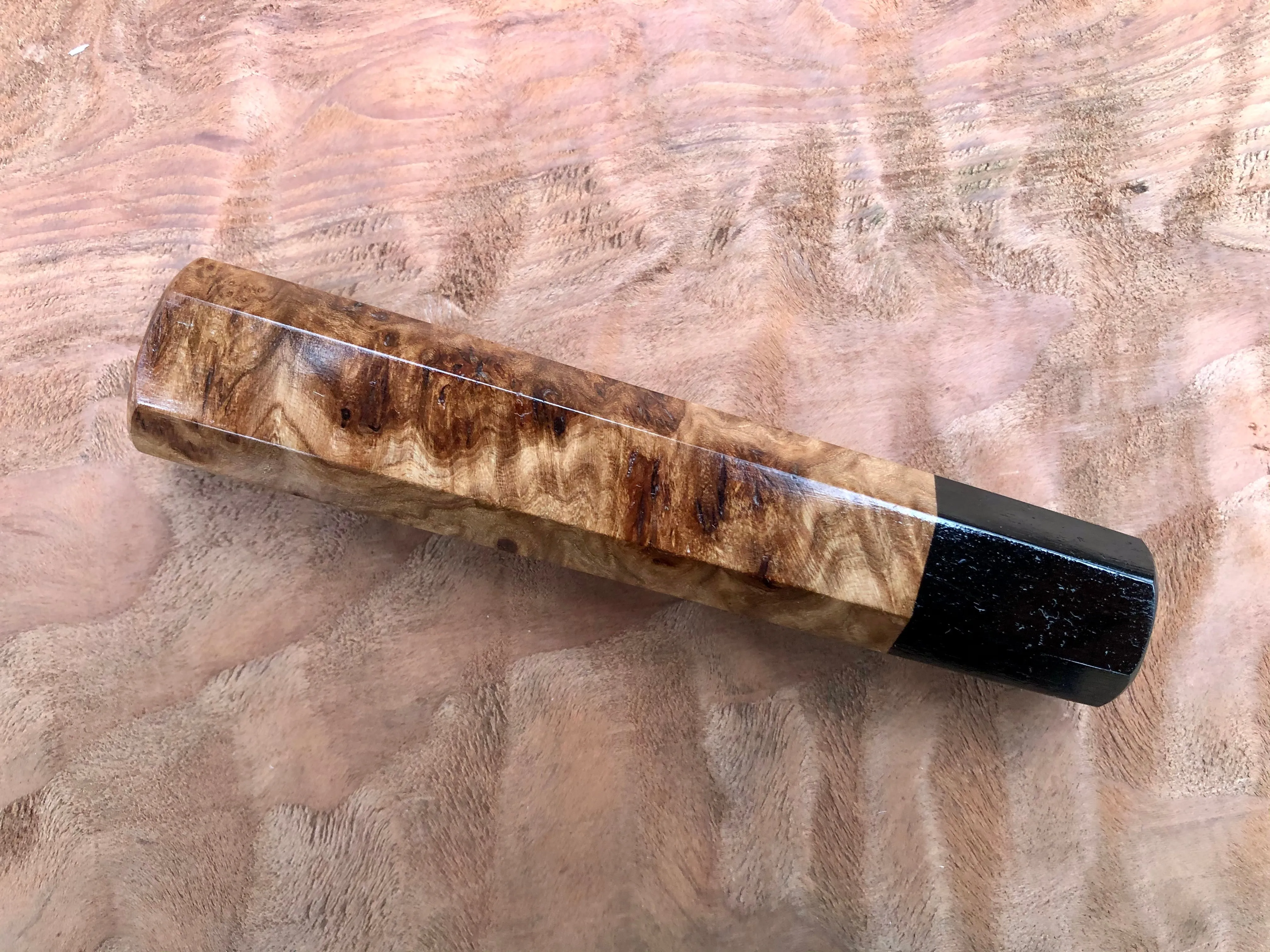 Custom Japanese Knife Handle - Japanese Elm Burl and ebony