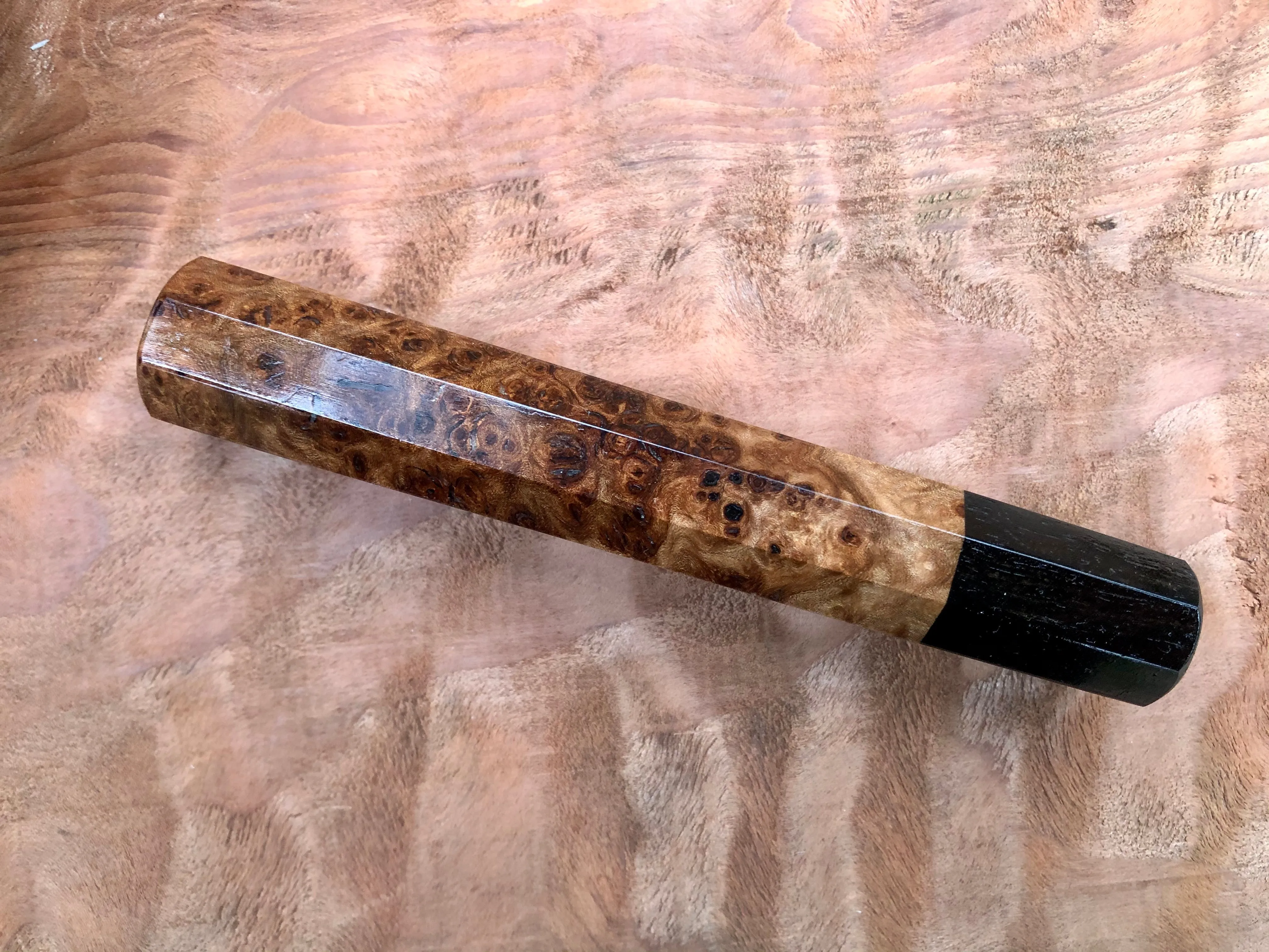 Custom Japanese Knife Handle - Japanese Elm Burl and ebony