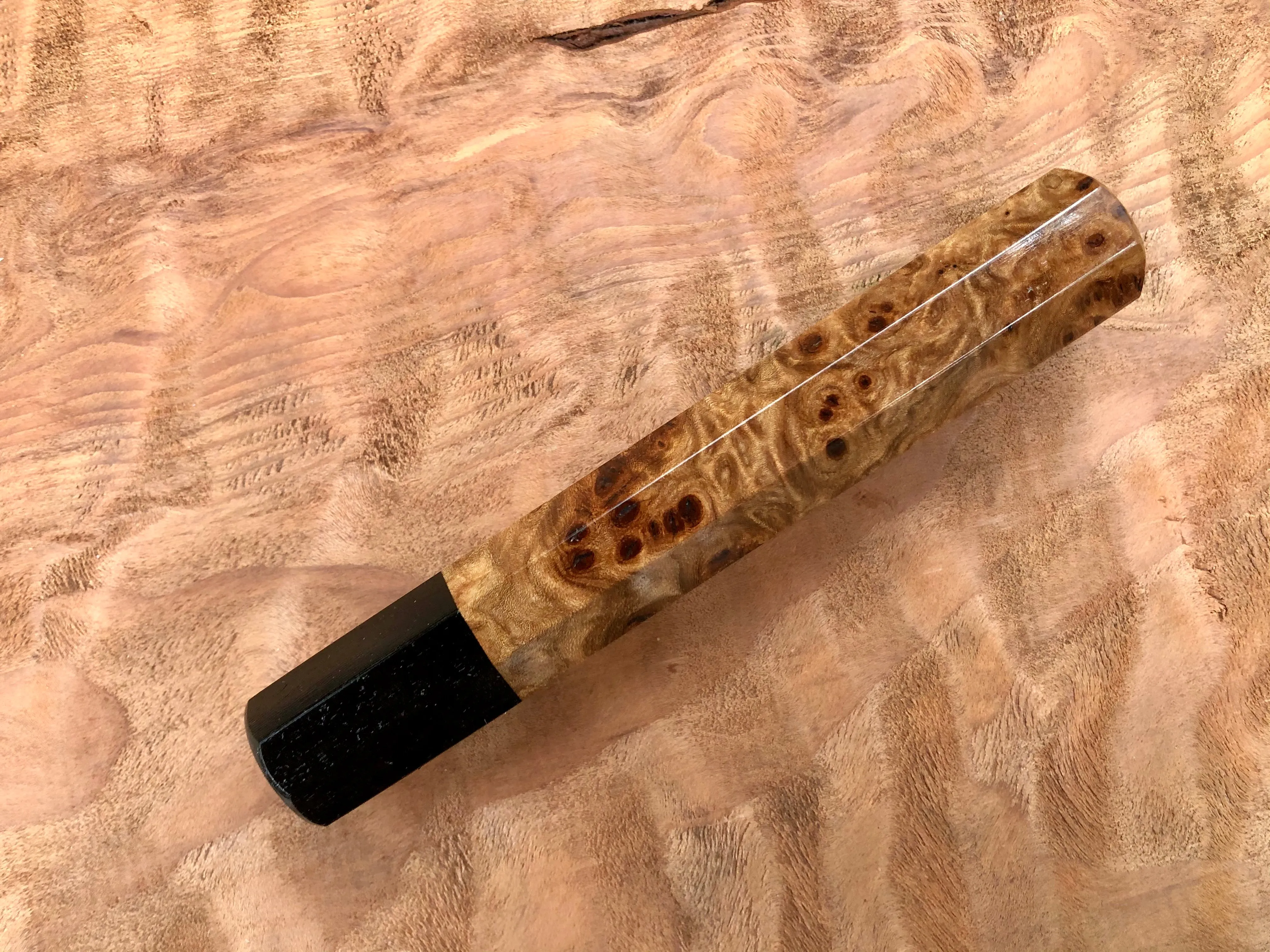 Custom Japanese Knife Handle - Japanese Elm Burl and ebony