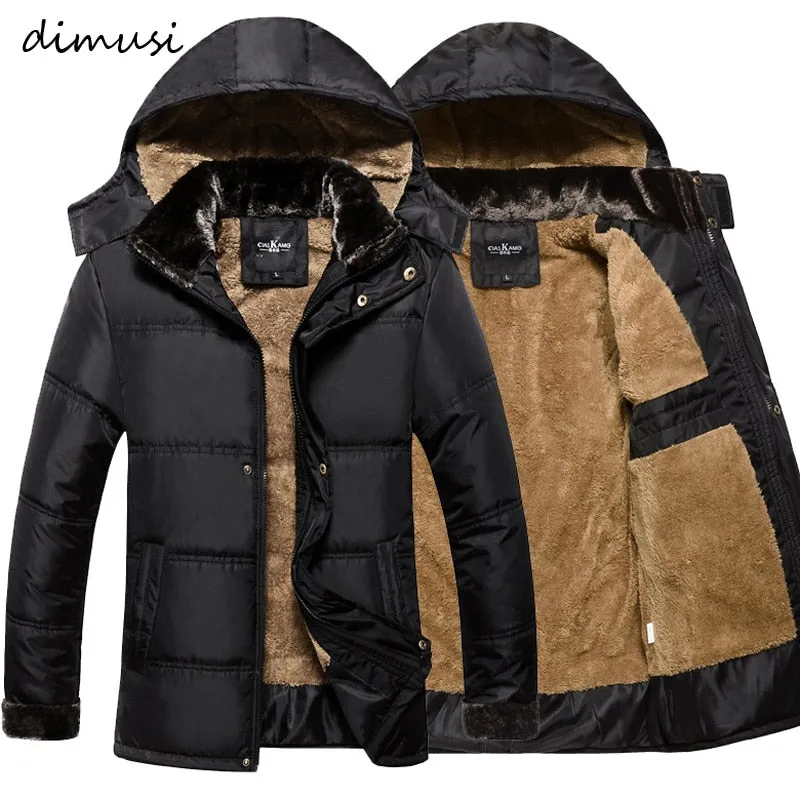 DIMUSI Winter Men Thick Warm Jacket Male Cotton Fluff Lining Parkas Male Casual Outwear Windbreaker Detachable Hat Hoodies,TA193