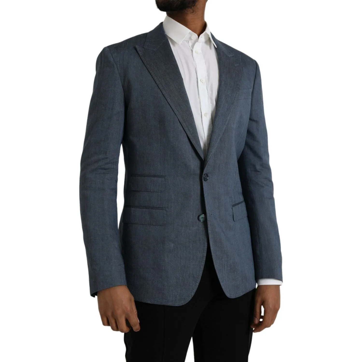 Dolce & Gabbana Blue Linen NAPOLI Single Breasted Coat Blazer