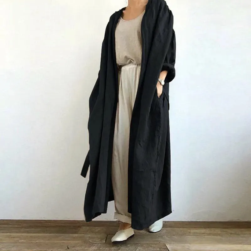 Fashion Long Sleeve Open Front Cotton Linen Vintage Coats