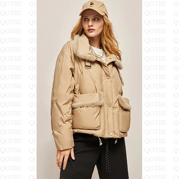 Faux-Fur Patchwork Down Jacket