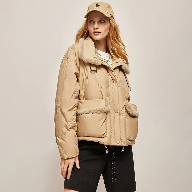 Faux-Fur Patchwork Down Jacket