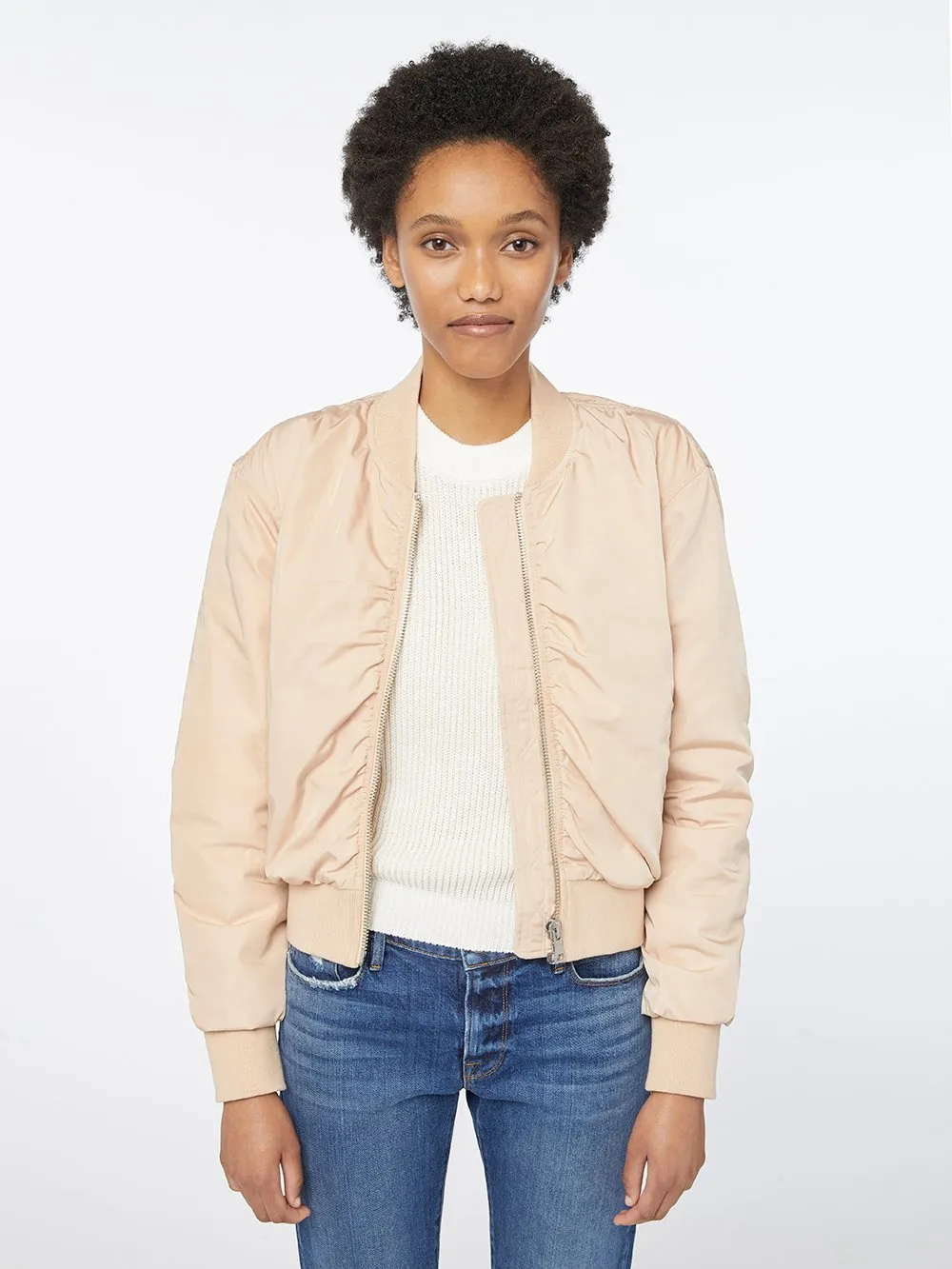 Frame - Shirred Bomber Jacket in Nude