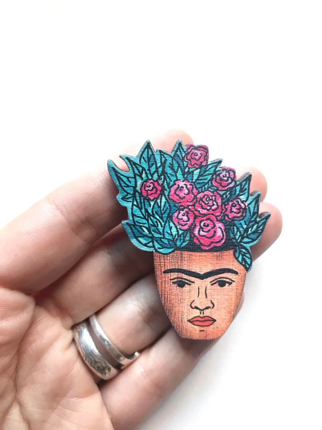 Frida Hand-Made Wood Pin Brooch, Gifts for Artists