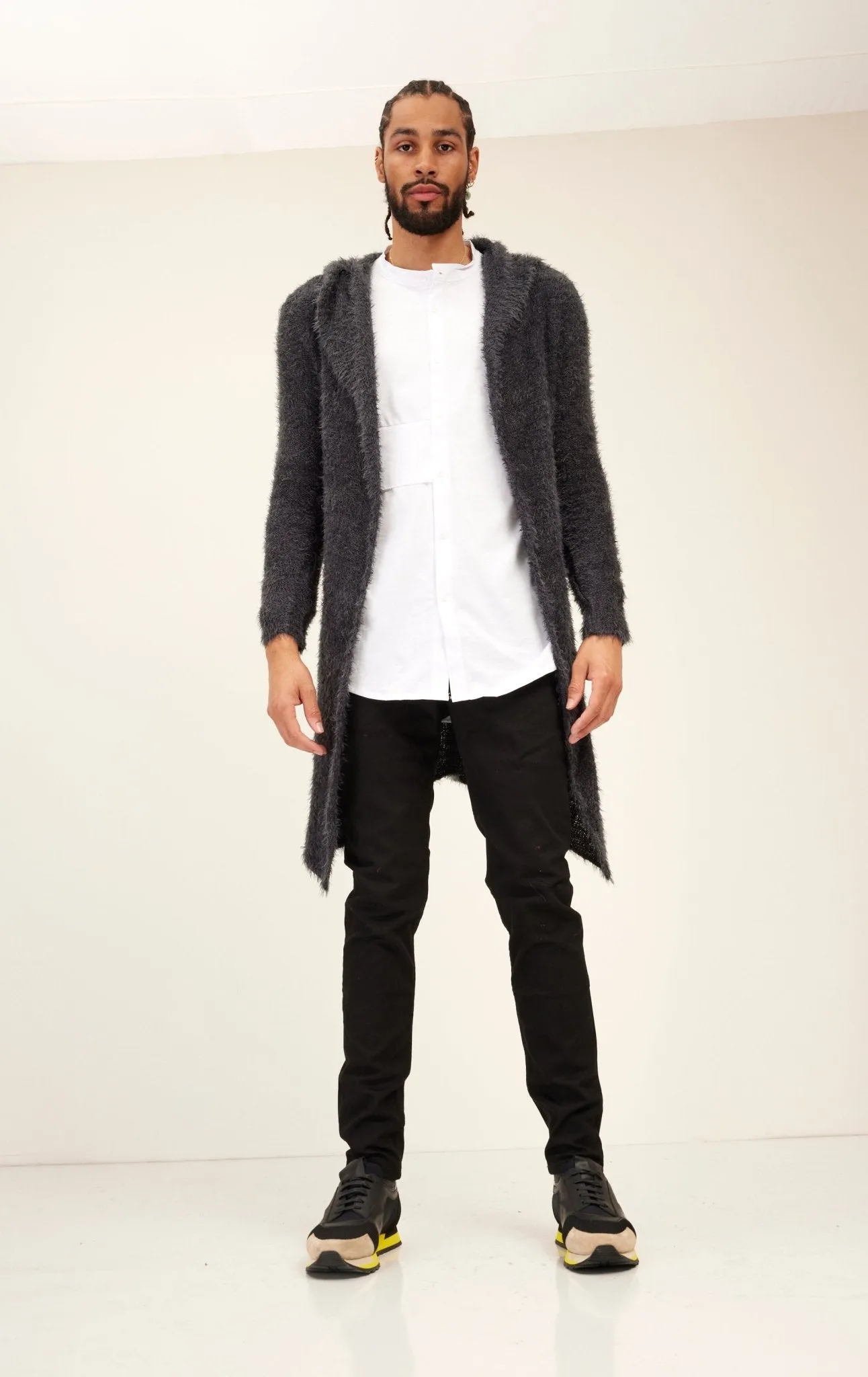 Fuzzy Long Cardigan - Grey