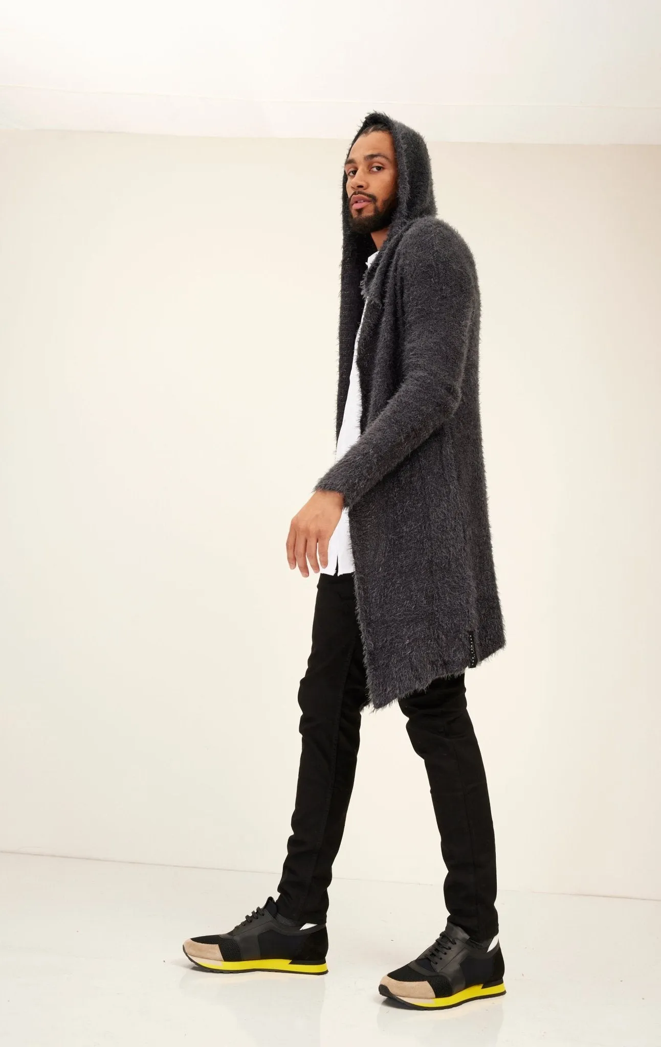 Fuzzy Long Cardigan - Grey